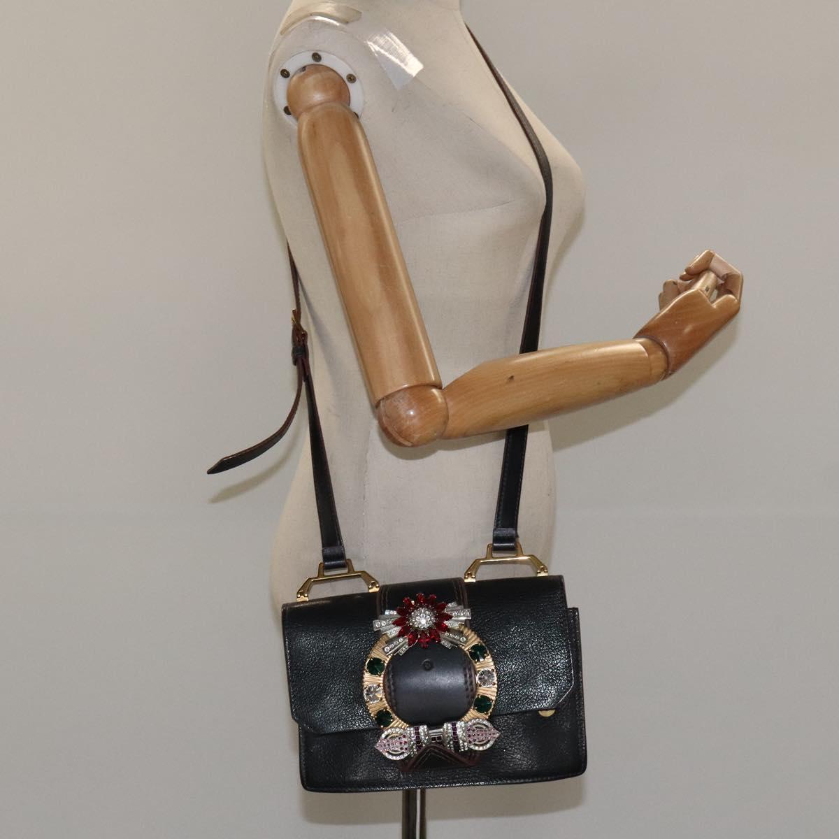 Miu Miu Shoulder Bag Leather Black Gold Auth MX101V