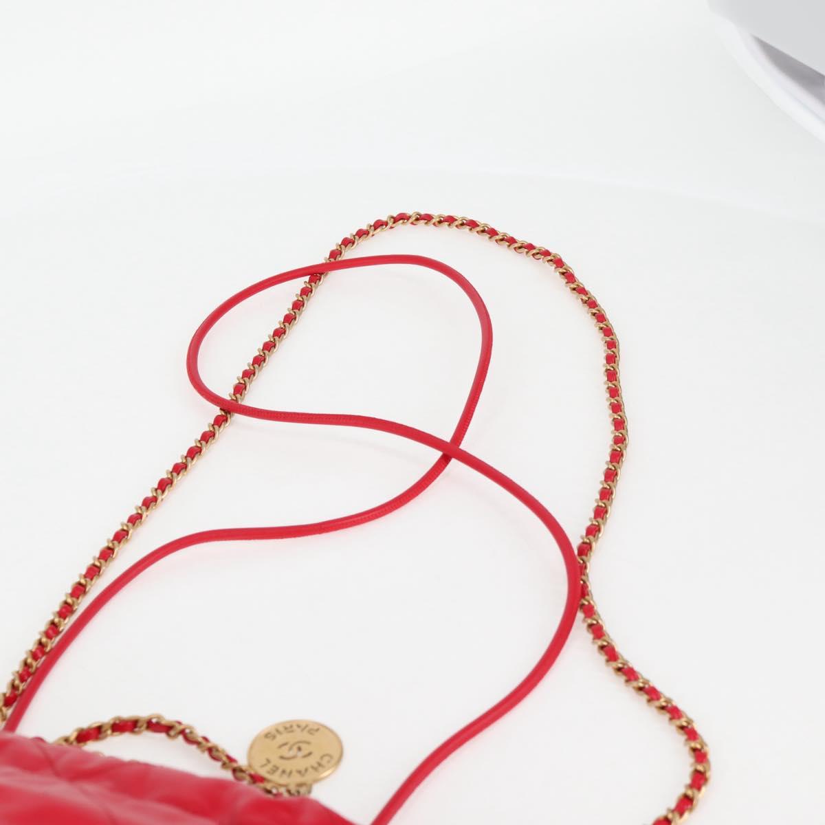 CHANEL Chanel 22 Matelasse Chain Hand Bag Leather 2way Red Gold CC Auth MX106SM