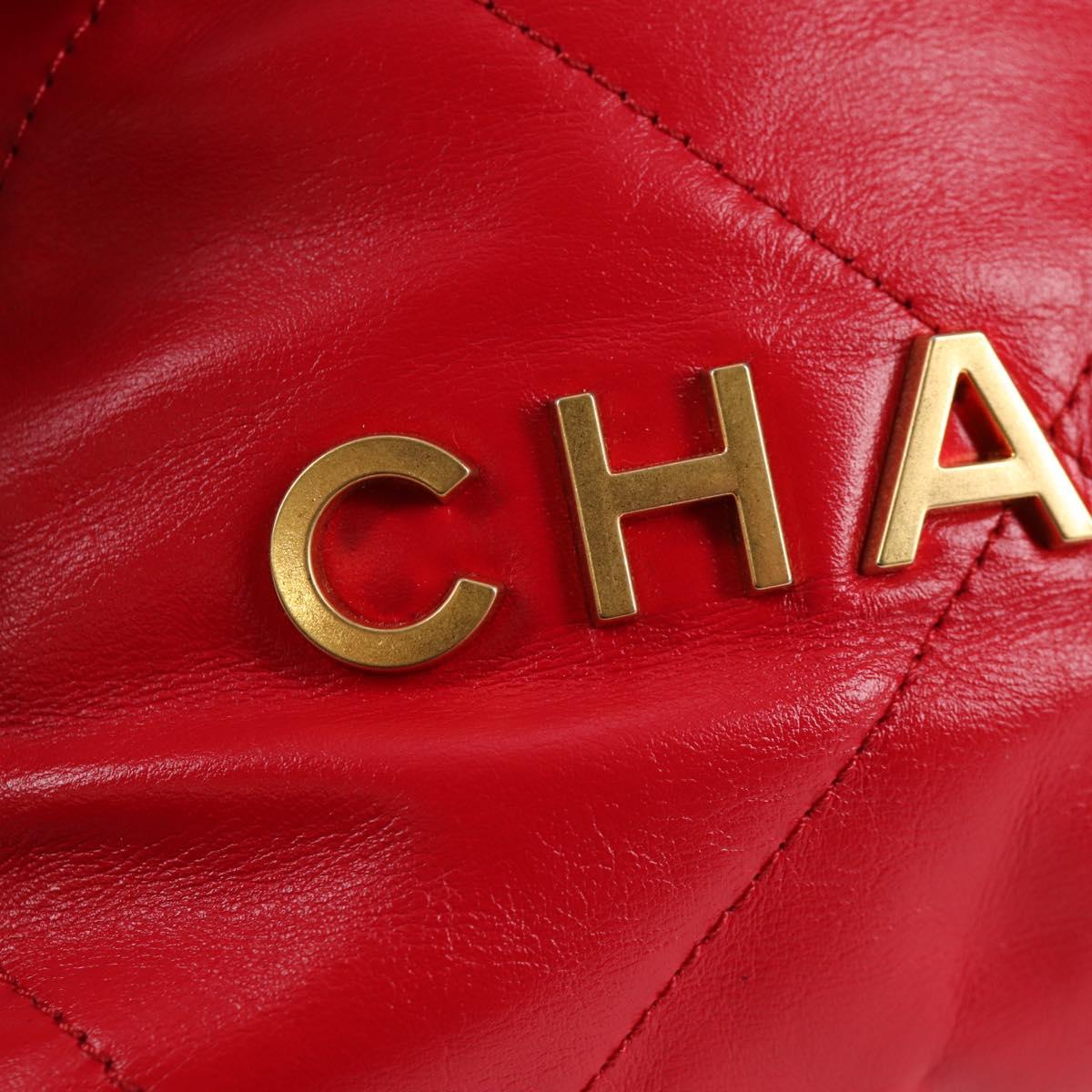 CHANEL Chanel 22 Matelasse Chain Hand Bag Leather 2way Red Gold CC Auth MX106SM