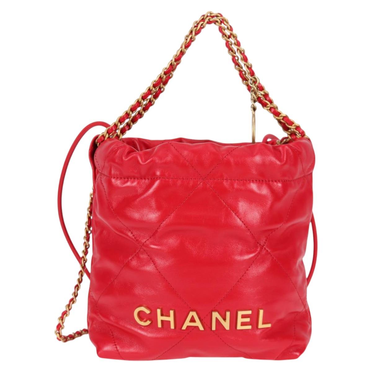 CHANEL Chanel 22 Matelasse Chain Hand Bag Leather 2way Red Gold CC Auth MX106SM
