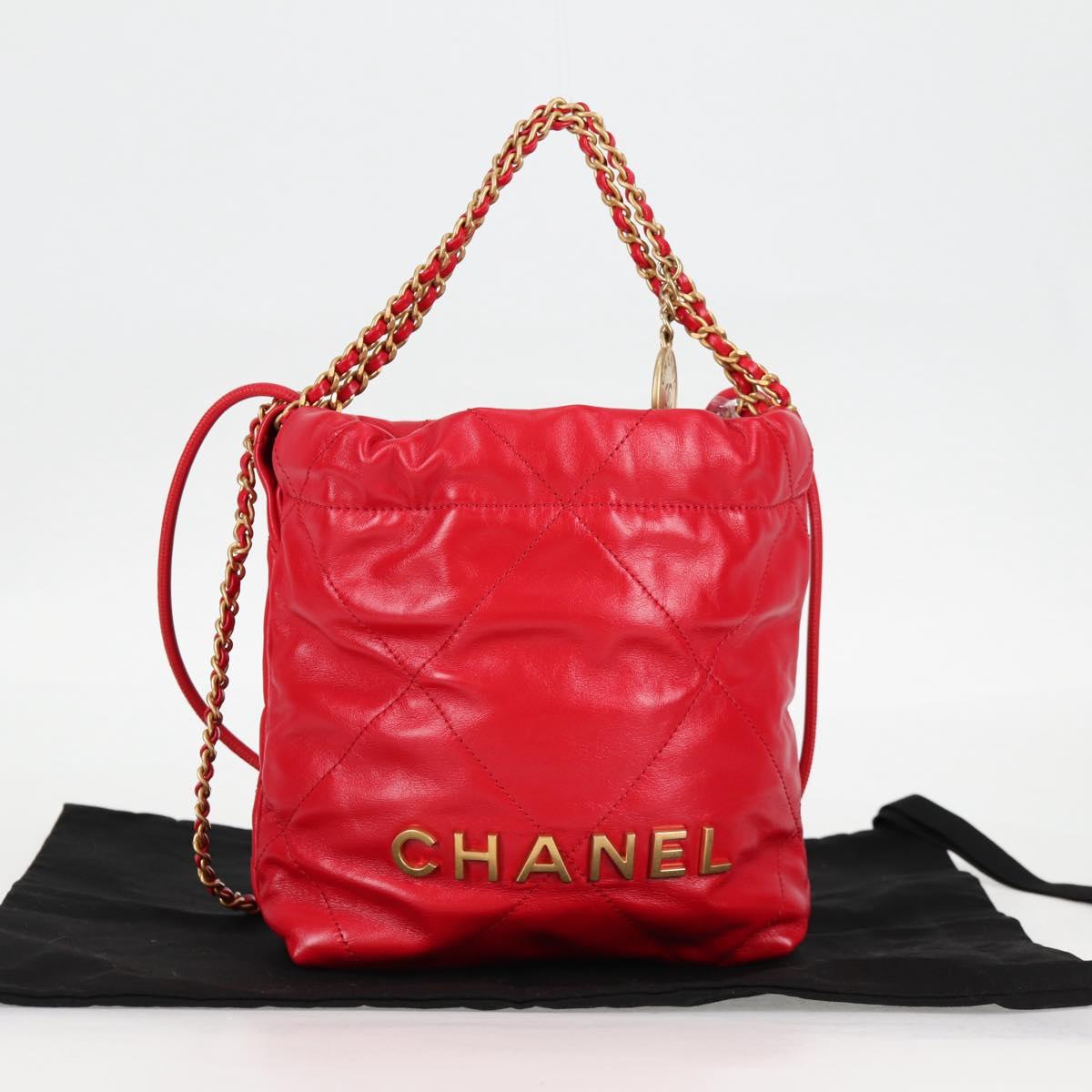 CHANEL Chanel 22 Matelasse Chain Hand Bag Leather 2way Red Gold CC Auth MX106SM