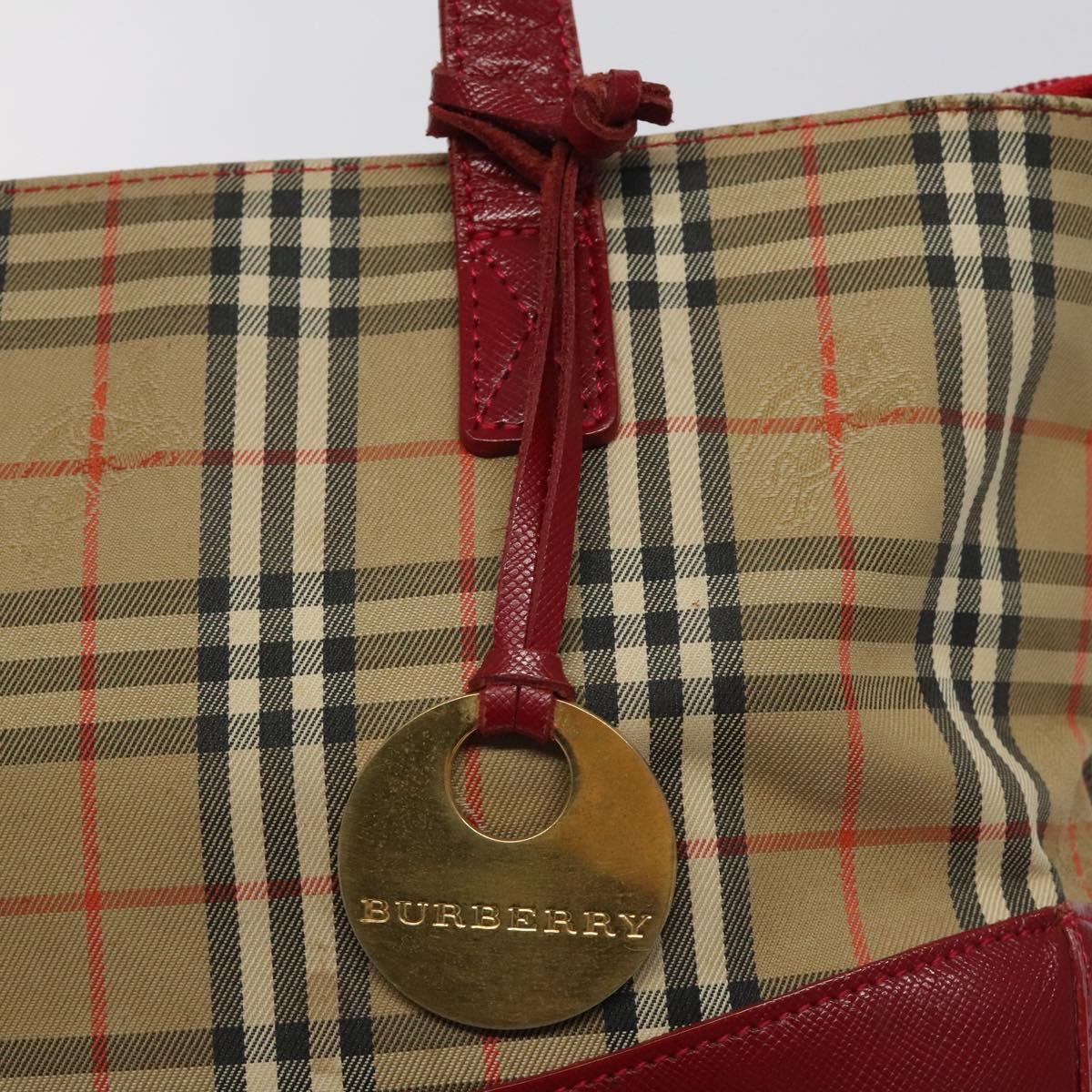 BURBERRY Nova Check Hand Bag Canvas Beige Auth MX108