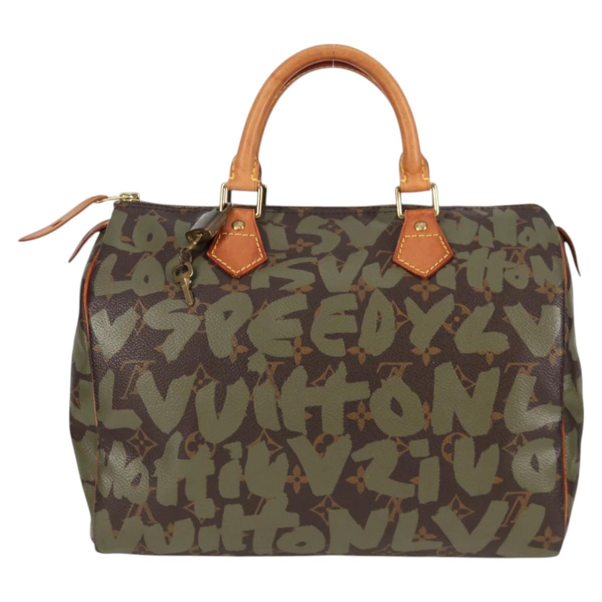 LOUIS VUITTON Monogram Graffiti Speedy 30 Bag Green Khaki M92194 LV Auth MX114AM