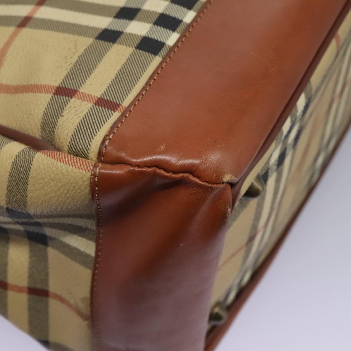 Burberrys Nova Check Boston Bag PVC 2way Beige Auth MX139