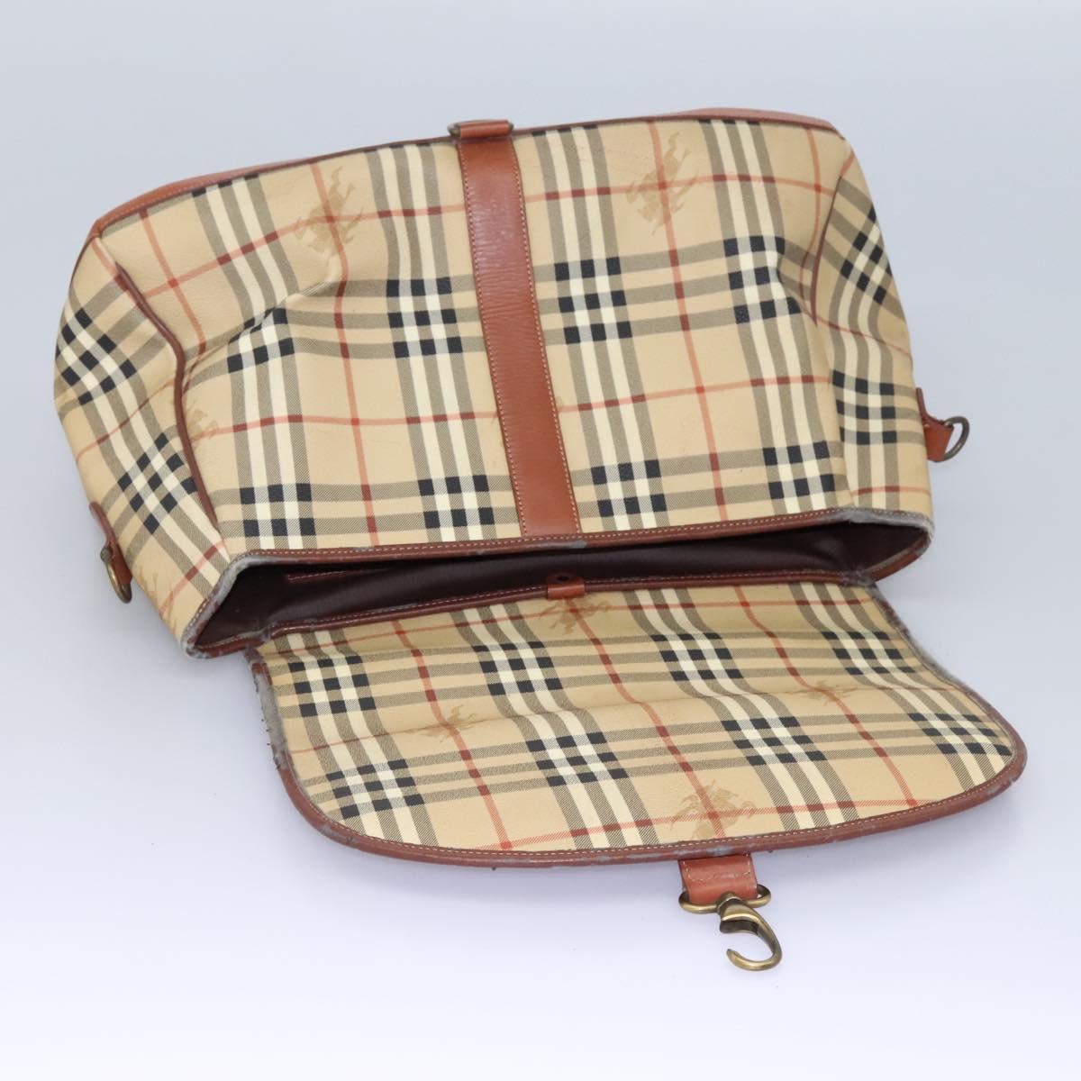 Burberrys Nova Check Boston Bag PVC 2way Beige Auth MX139