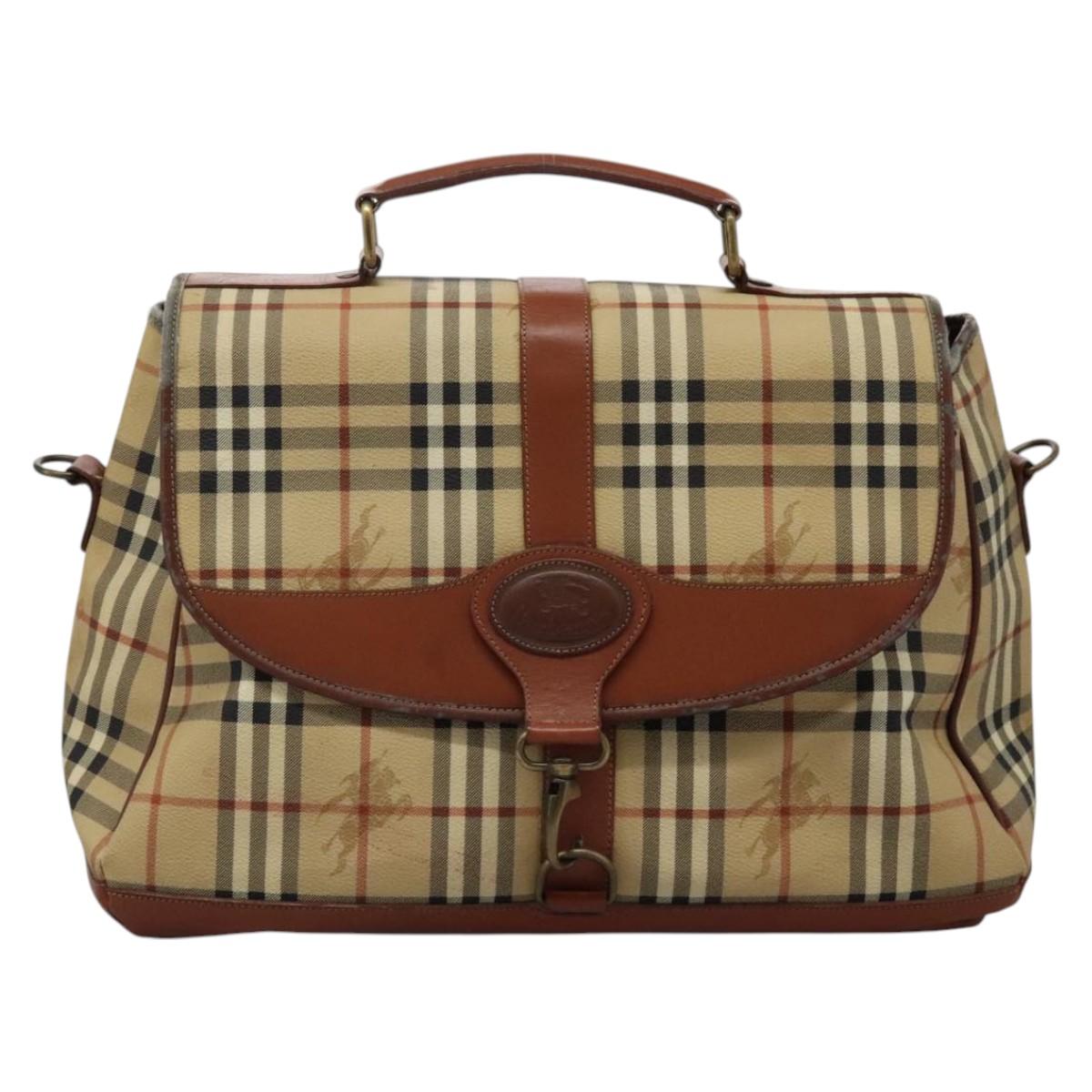 Burberrys Nova Check Boston Bag PVC 2way Beige Auth MX139
