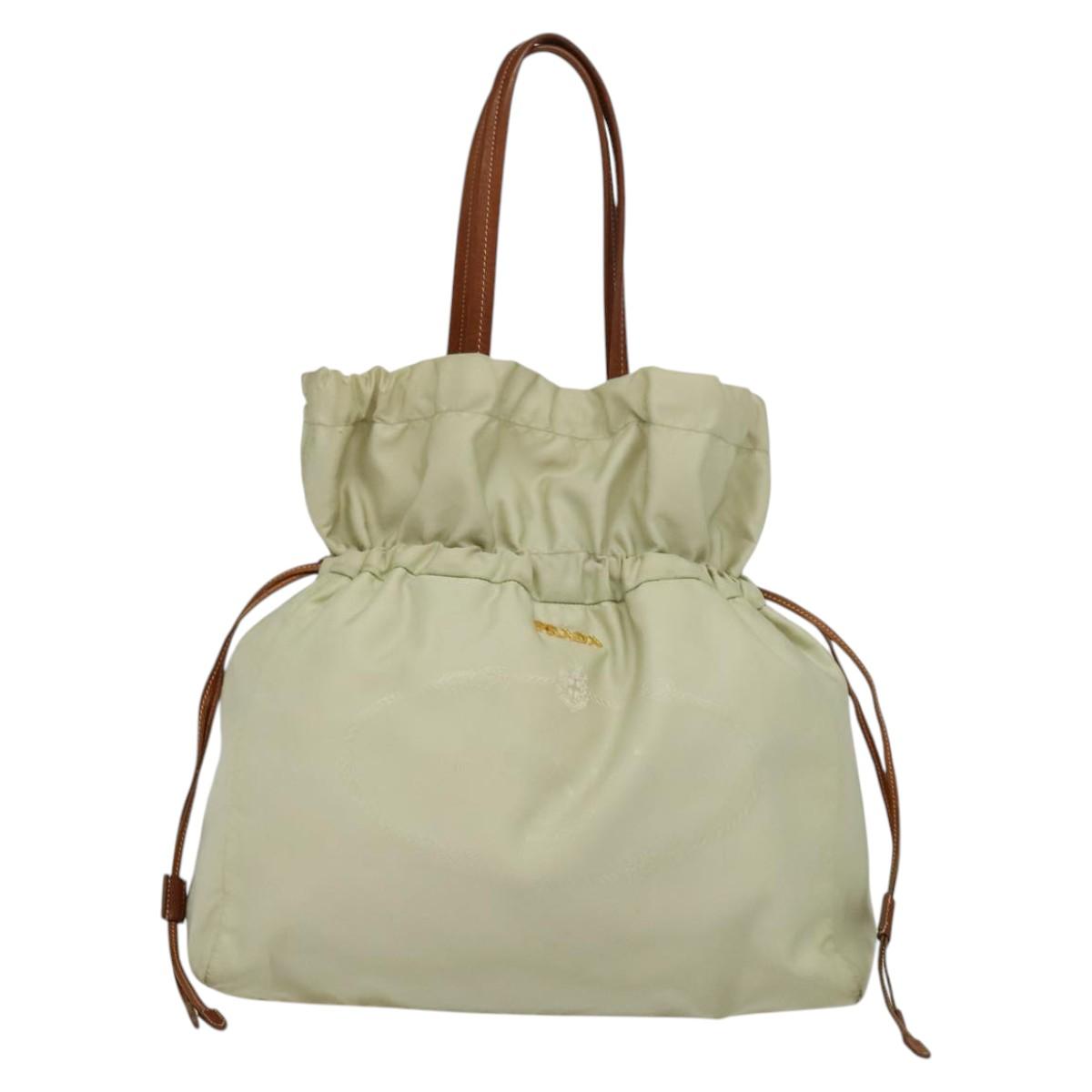 PRADA Shoulder Bag Nylon Beige Gold Auth MX164