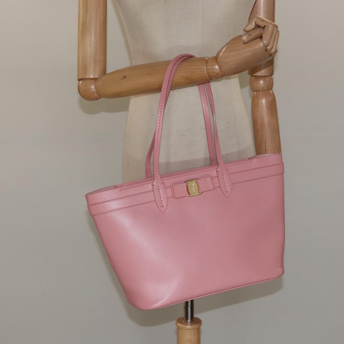 Salvatore Ferragamo Shoulder Bag Leather Pink Gold Auth MX166V
