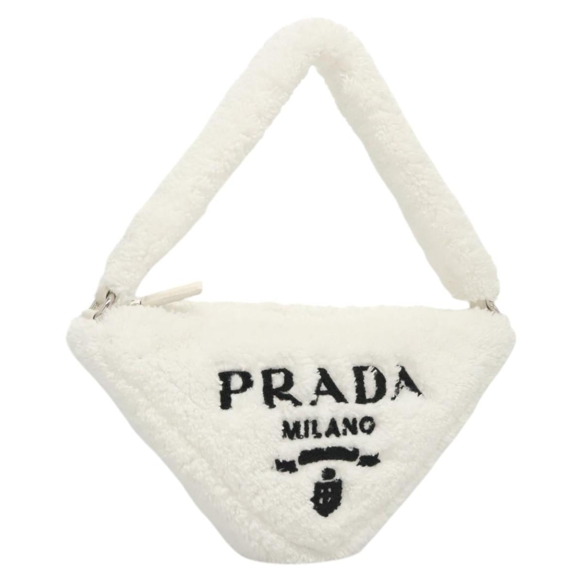 PRADA Shoulder Bag Pile White Silver Auth MX183SAM