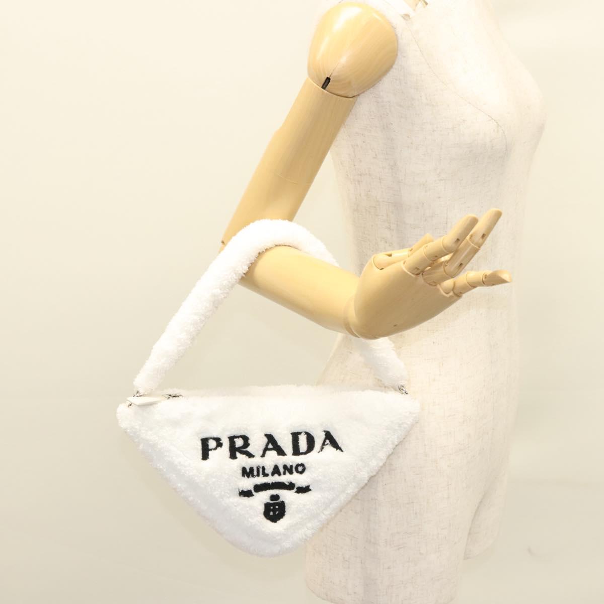 PRADA Shoulder Bag Pile White Silver Auth MX183SAM
