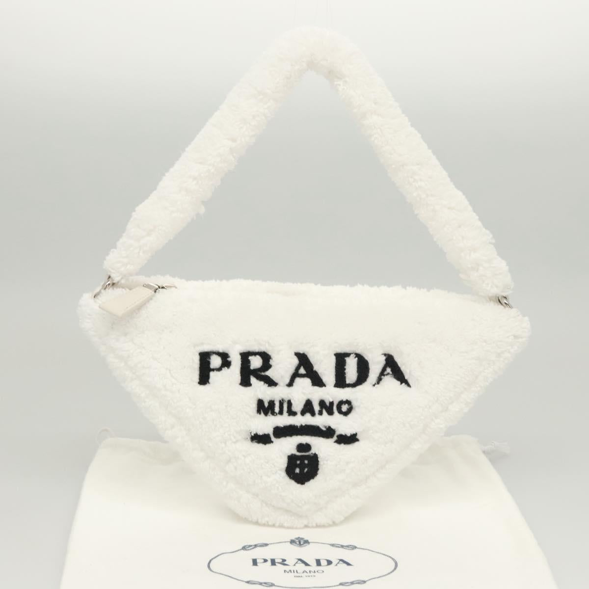 PRADA Shoulder Bag Pile White Silver Auth MX183SAM