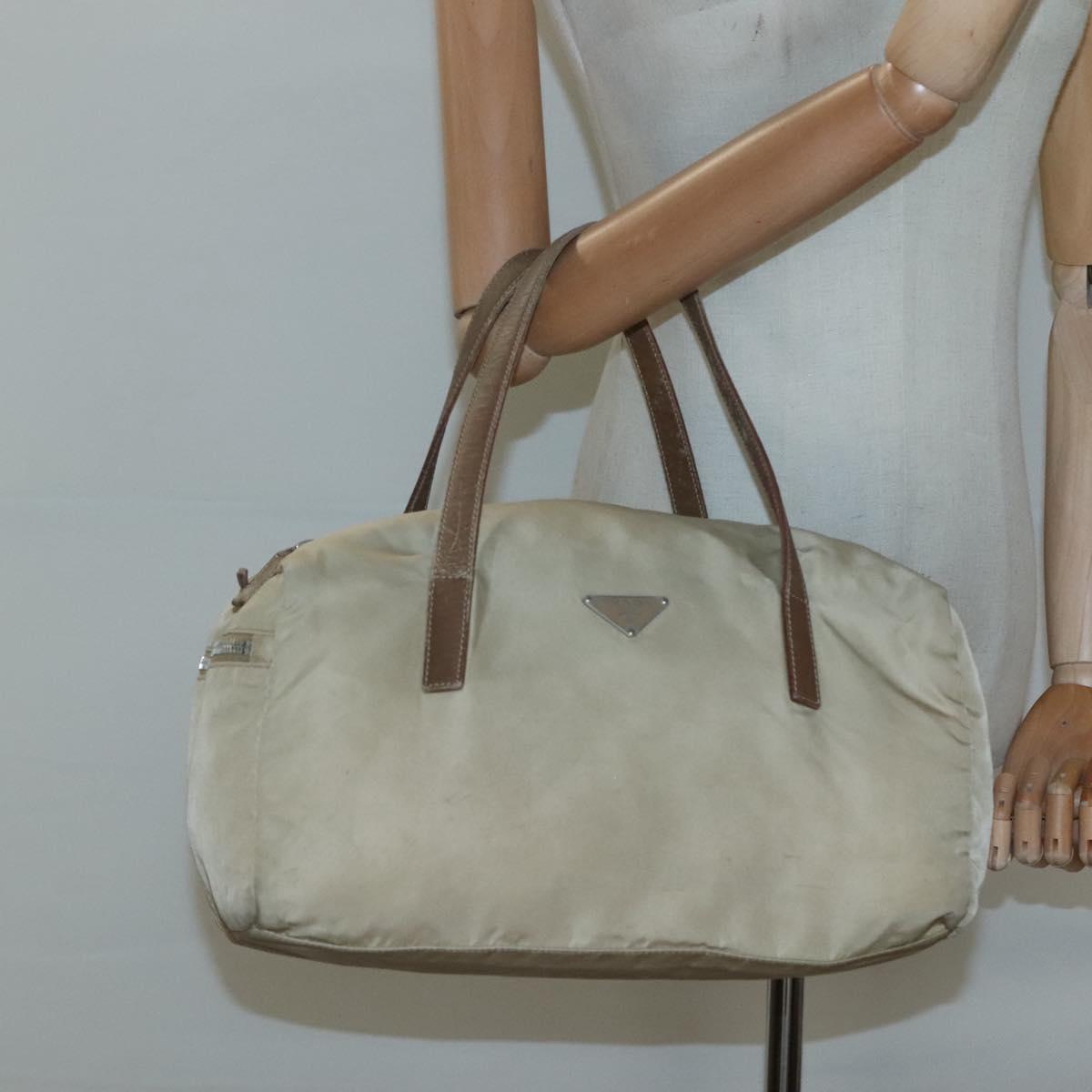 PRADA Shoulder Bag Nylon Beige Auth MX184