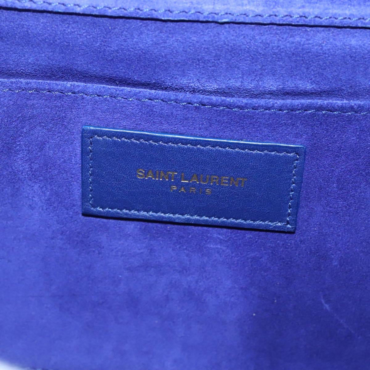 SAINT LAURENT Clutch Bag Leather Blue Gold 311213 Auth MX188