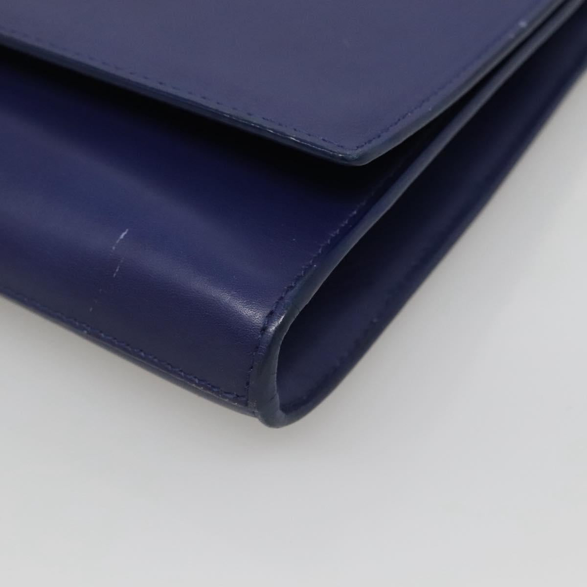 SAINT LAURENT Clutch Bag Leather Blue Gold 311213 Auth MX188