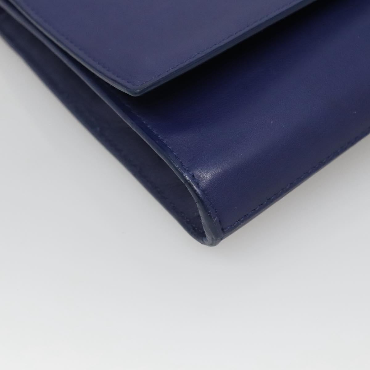 SAINT LAURENT Clutch Bag Leather Blue Gold 311213 Auth MX188