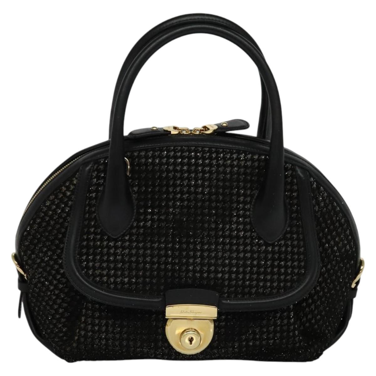 Salvatore Ferragamo Hand Bag Leather 2way Black Gold Auth MX189