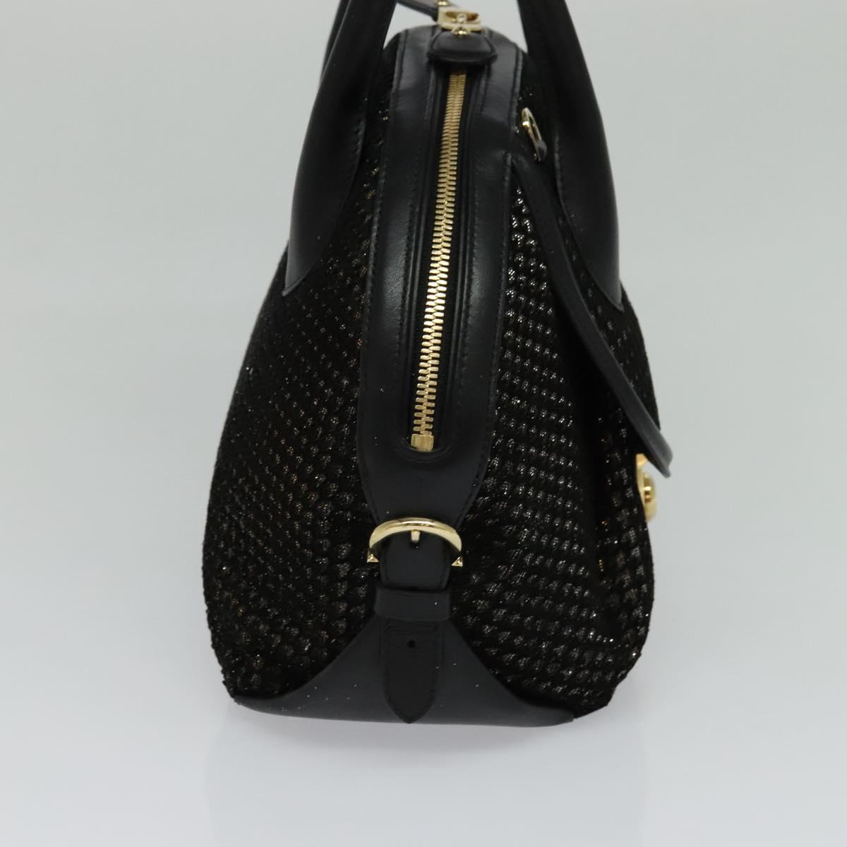 Salvatore Ferragamo Hand Bag Leather 2way Black Gold Auth MX189
