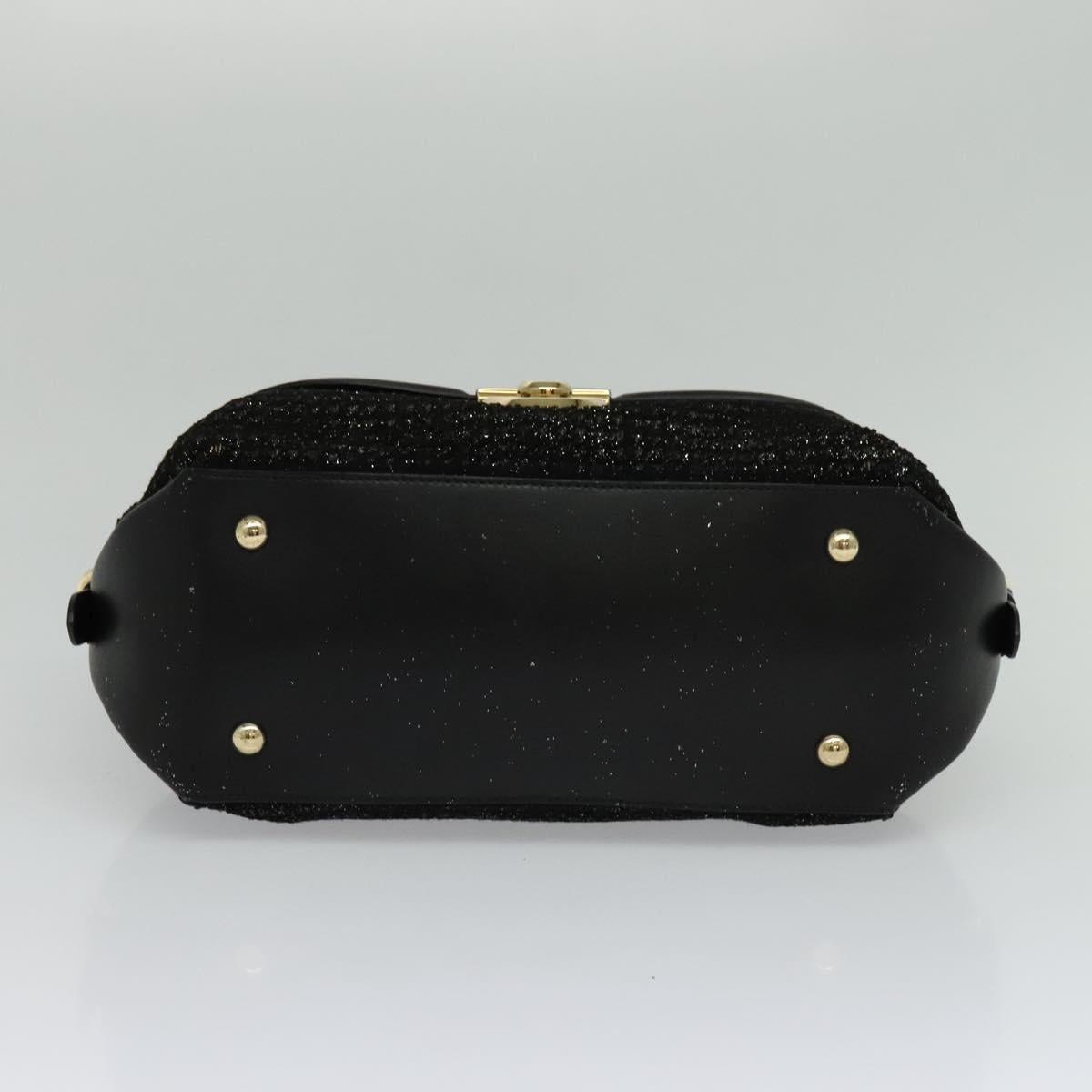 Salvatore Ferragamo Hand Bag Leather 2way Black Gold Auth MX189