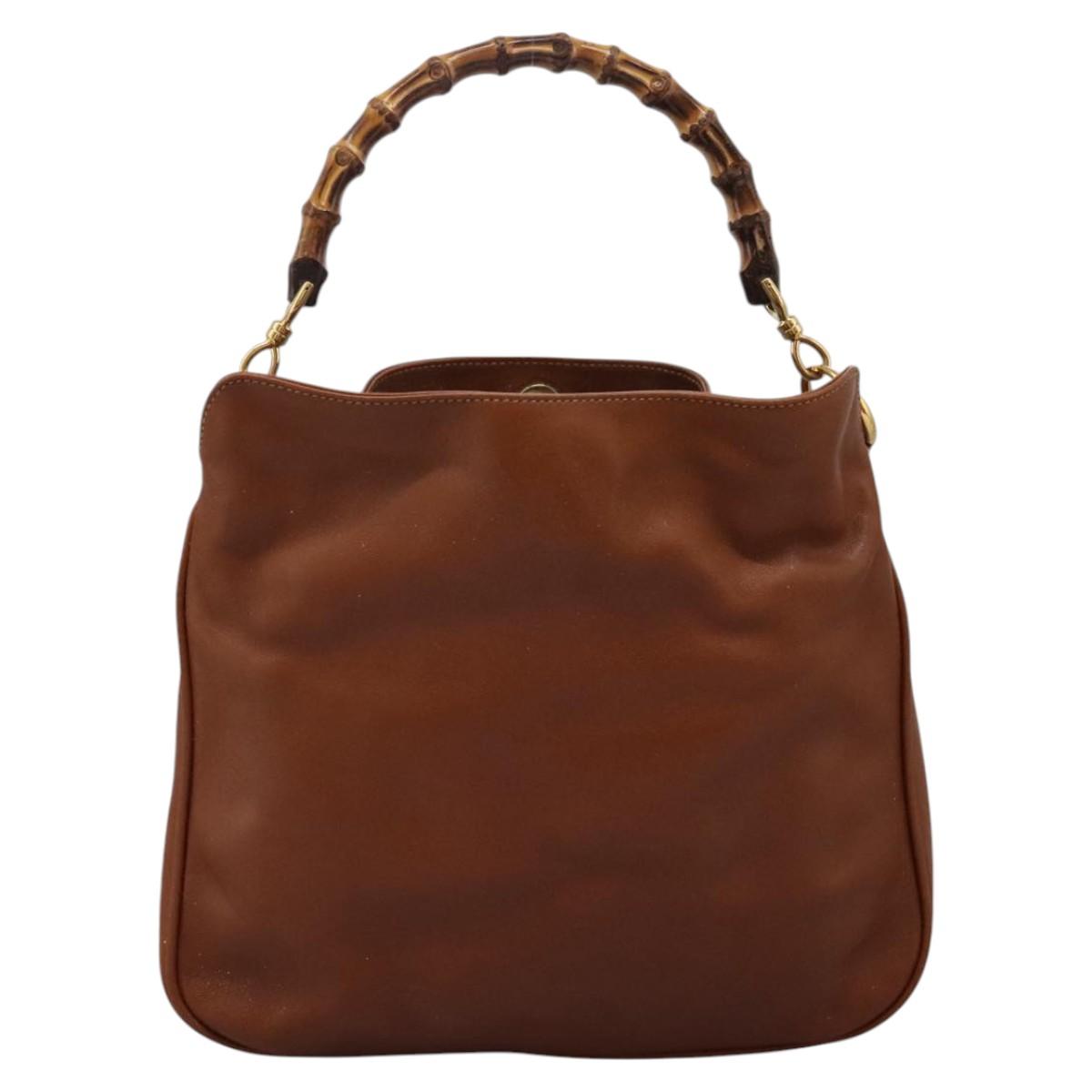 GUCCI Bamboo Hand Bag Leather 2way Brown Gold Auth MX203