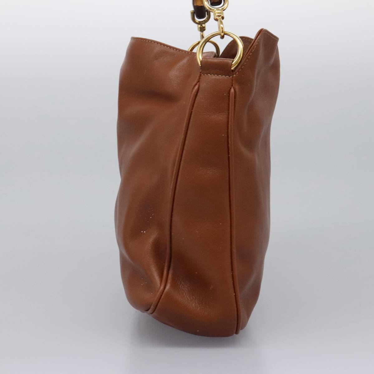 GUCCI Bamboo Hand Bag Leather 2way Brown Gold Auth MX203