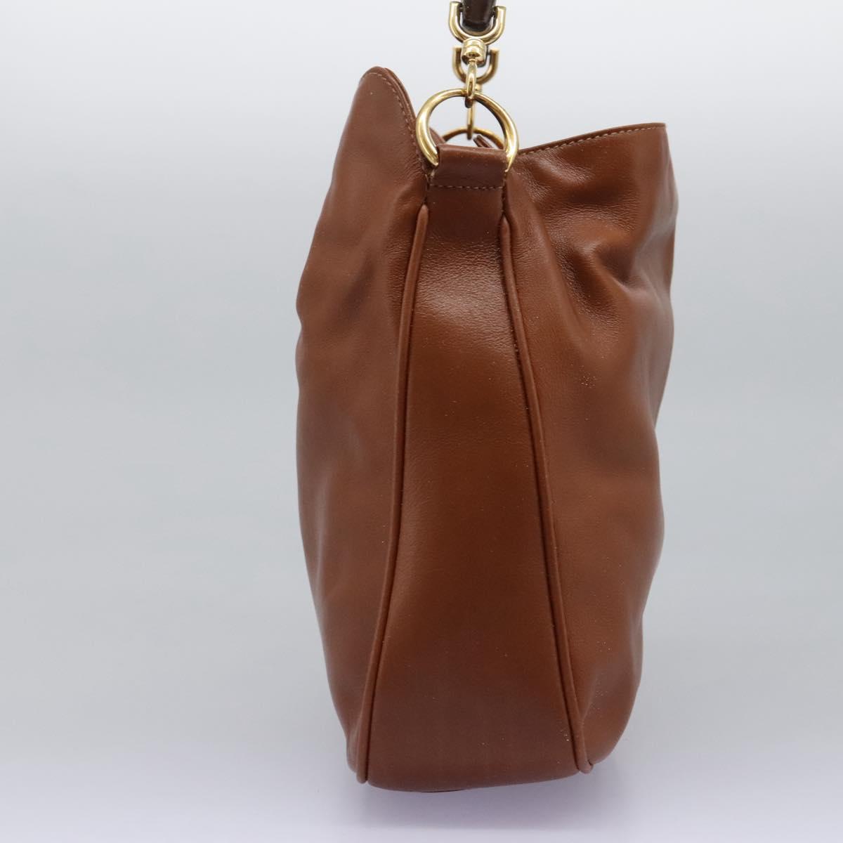 GUCCI Bamboo Hand Bag Leather 2way Brown Gold Auth MX203