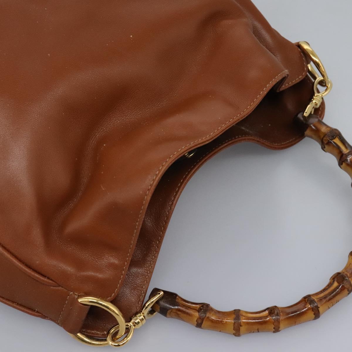 GUCCI Bamboo Hand Bag Leather 2way Brown Gold Auth MX203