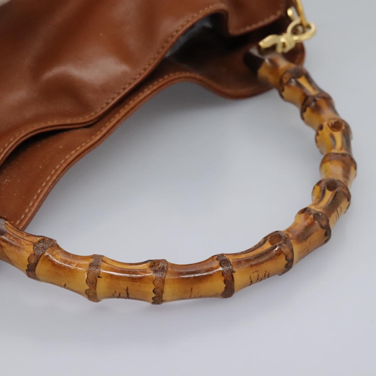 GUCCI Bamboo Hand Bag Leather 2way Brown Gold Auth MX203