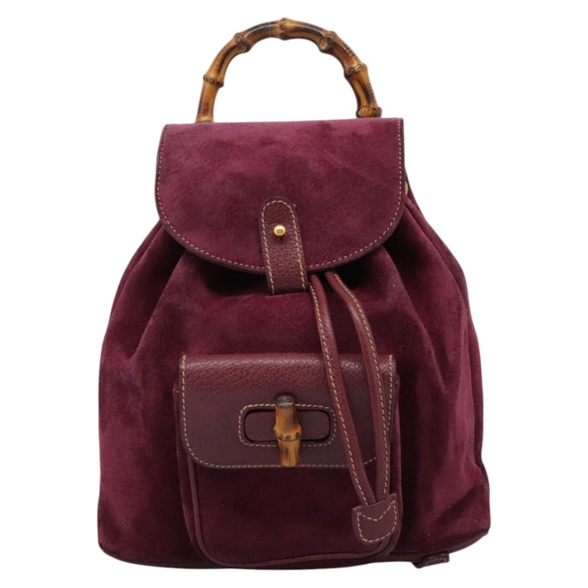 GUCCI Bamboo Backpack Suede Purple Gold 003 1956 0030 Auth MX204