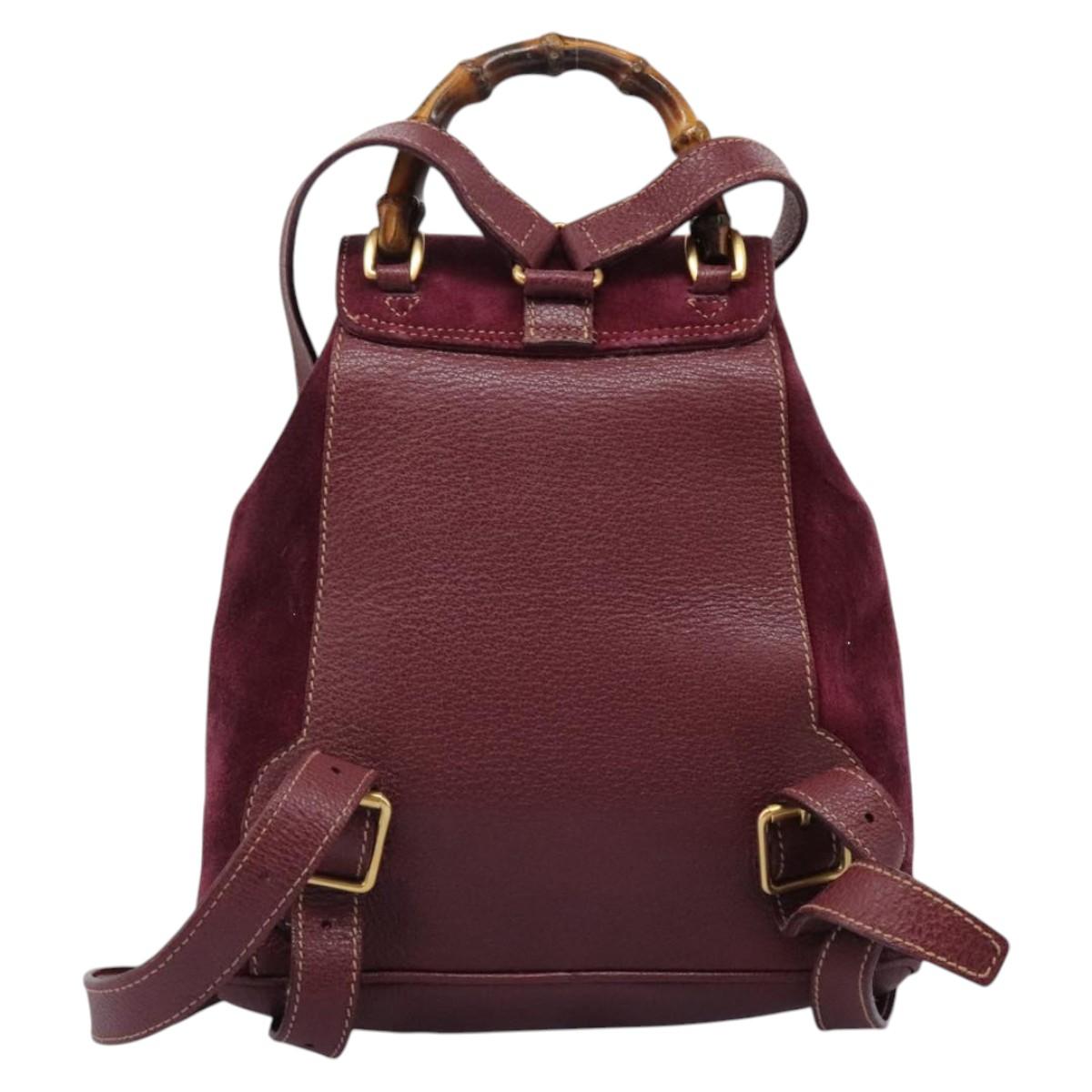 GUCCI Bamboo Backpack Suede Purple Gold 003 1956 0030 Auth MX204