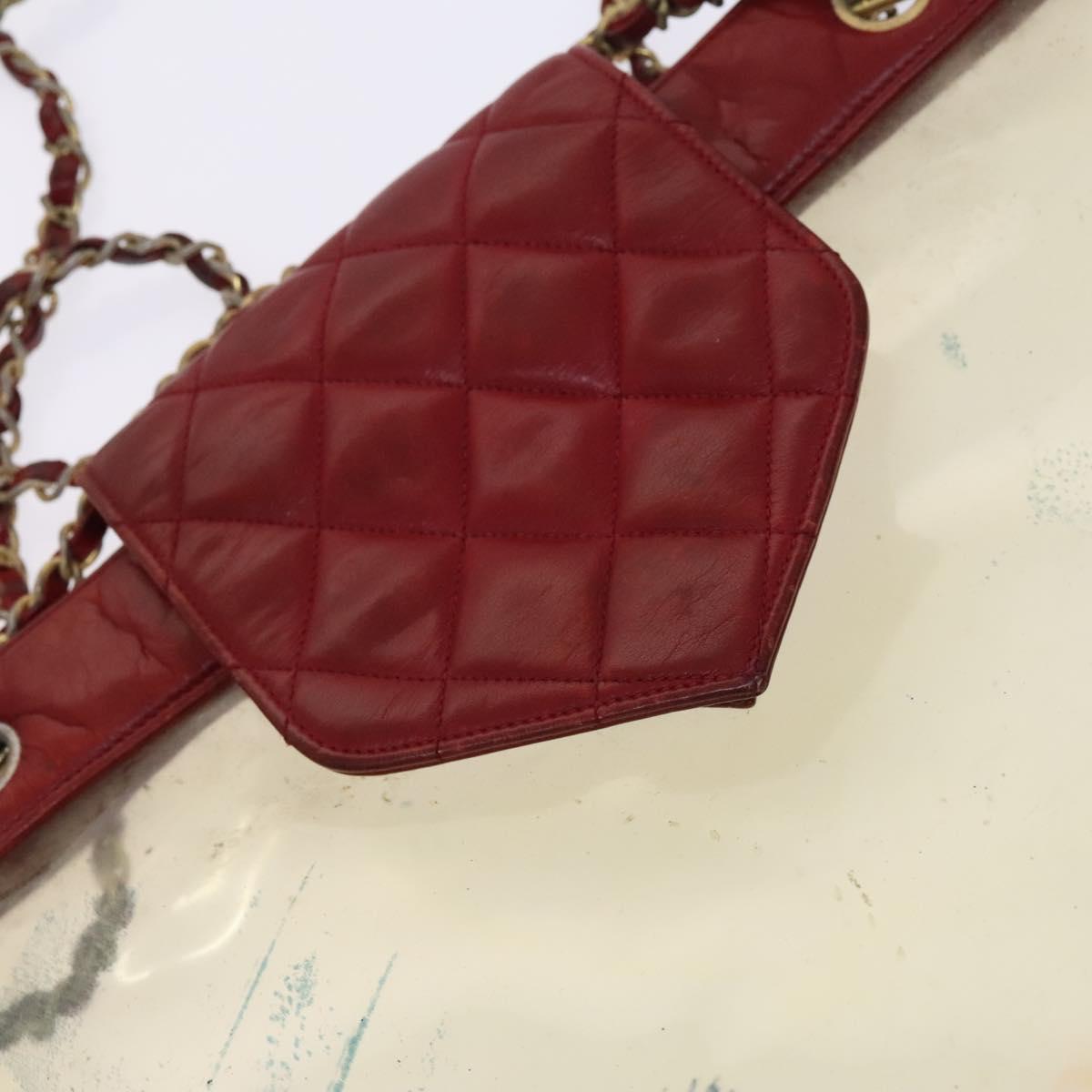 CHANEL Matelasse Chain Shoulder Bag Vinyl Red CC Auth MX212