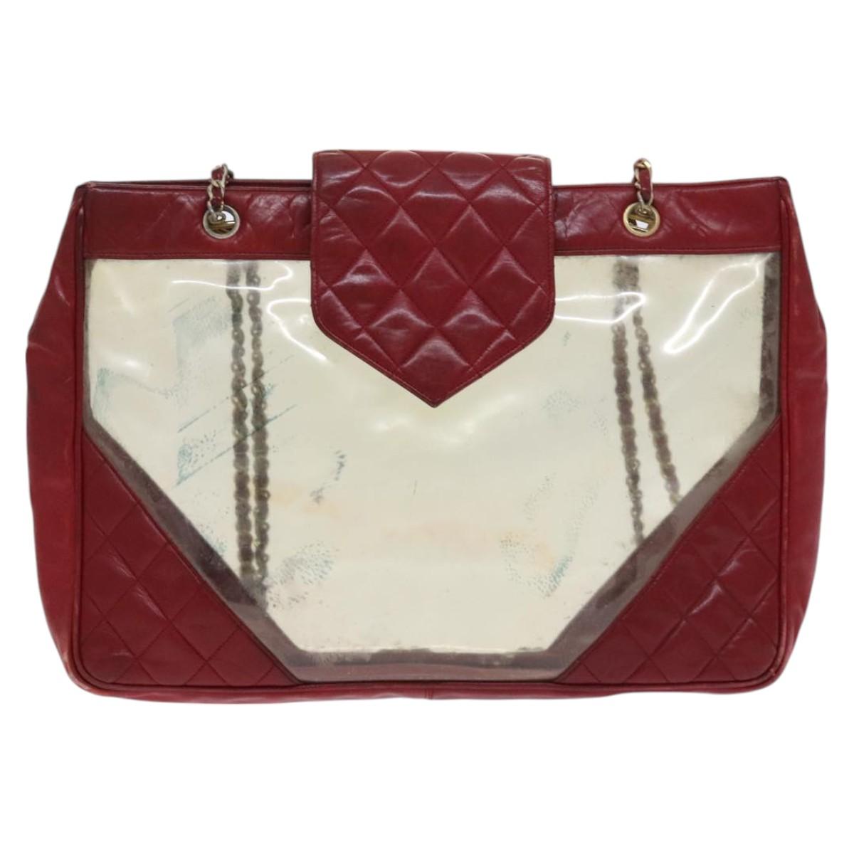 CHANEL Matelasse Chain Shoulder Bag Vinyl Red CC Auth MX212