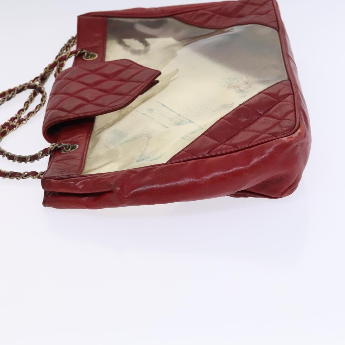 CHANEL Matelasse Chain Shoulder Bag Vinyl Red CC Auth MX212
