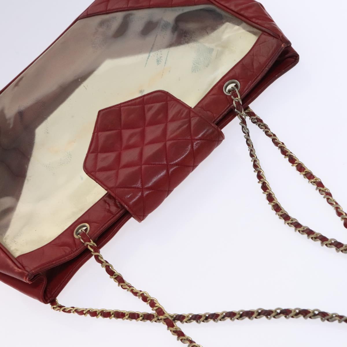 CHANEL Matelasse Chain Shoulder Bag Vinyl Red CC Auth MX212