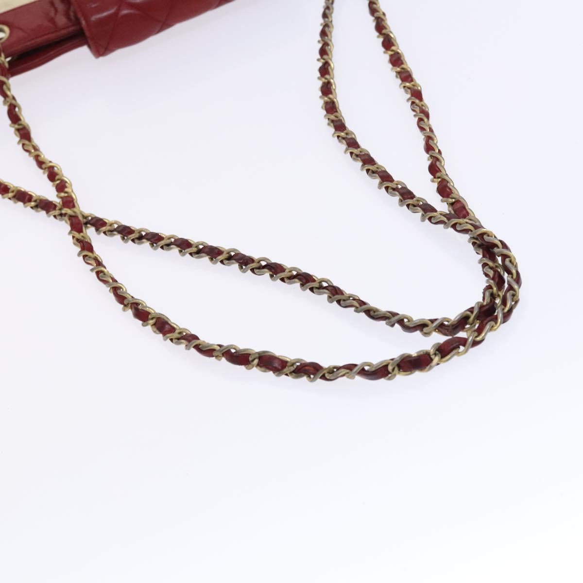 CHANEL Matelasse Chain Shoulder Bag Vinyl Red CC Auth MX212