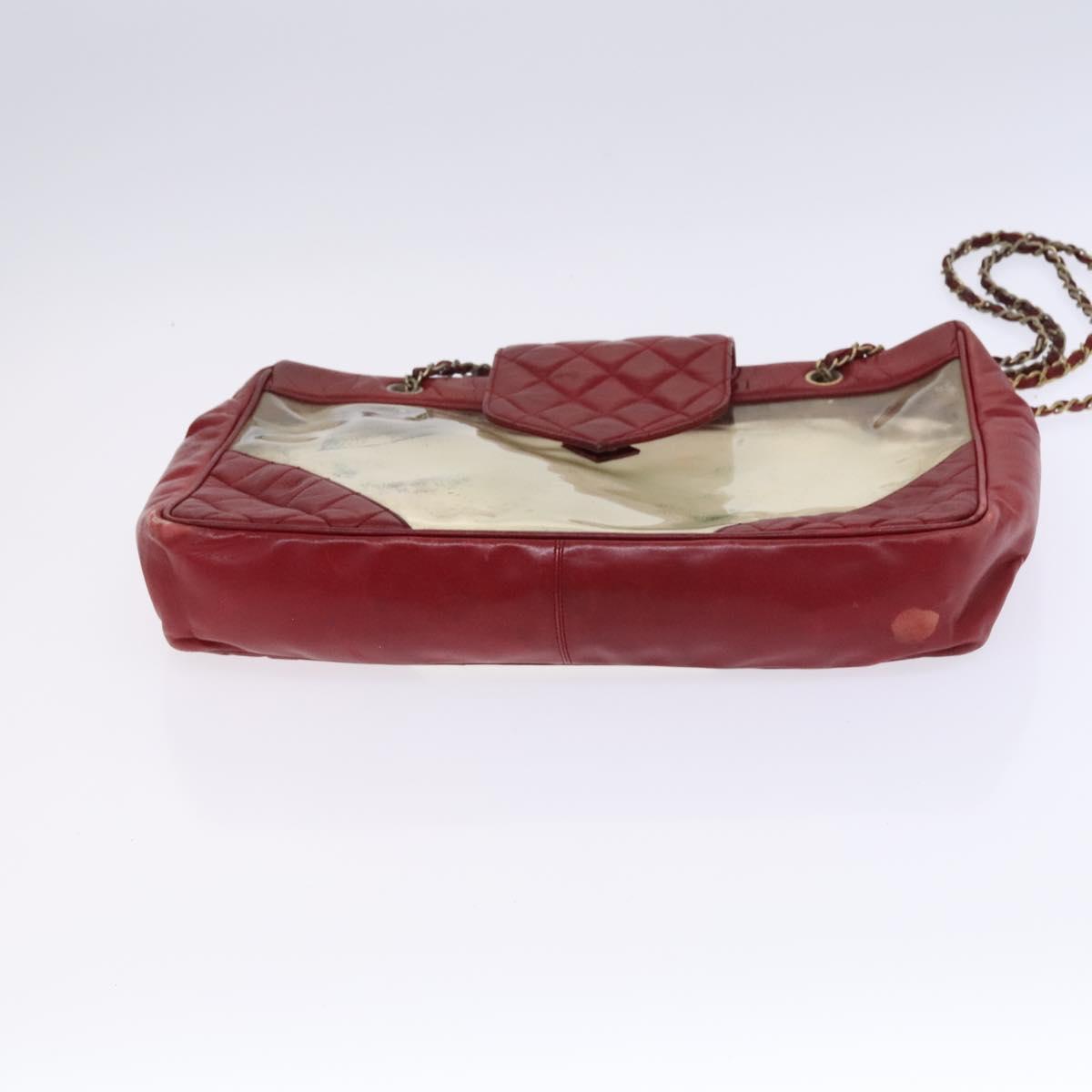 CHANEL Matelasse Chain Shoulder Bag Vinyl Red CC Auth MX212