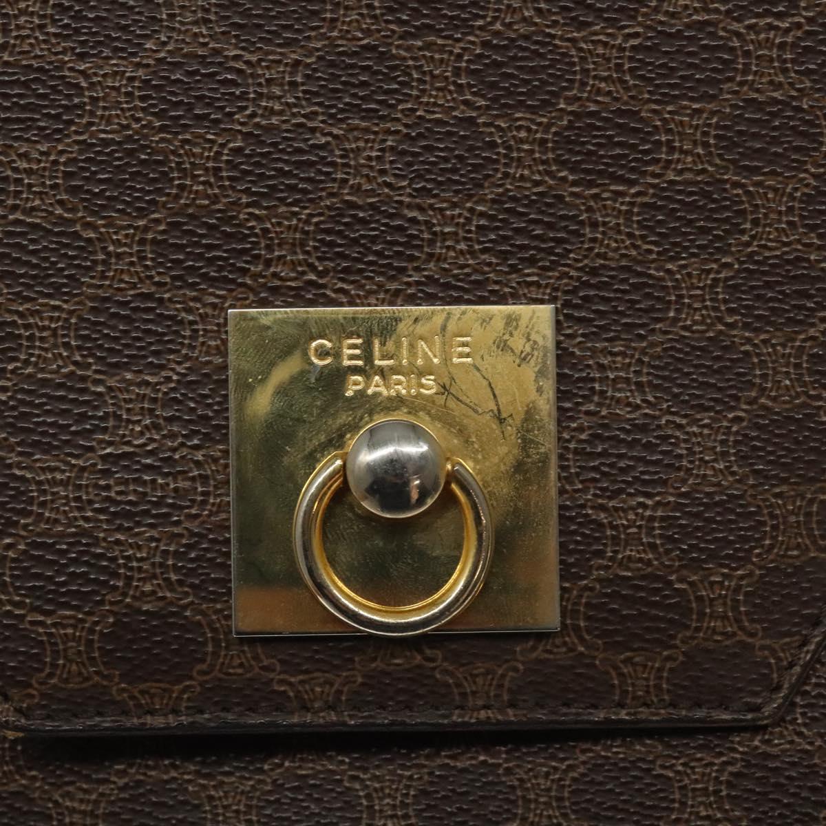 CELINE Macadam Canvas Shoulder Bag PVC Leather Brown Gold Auth MX221