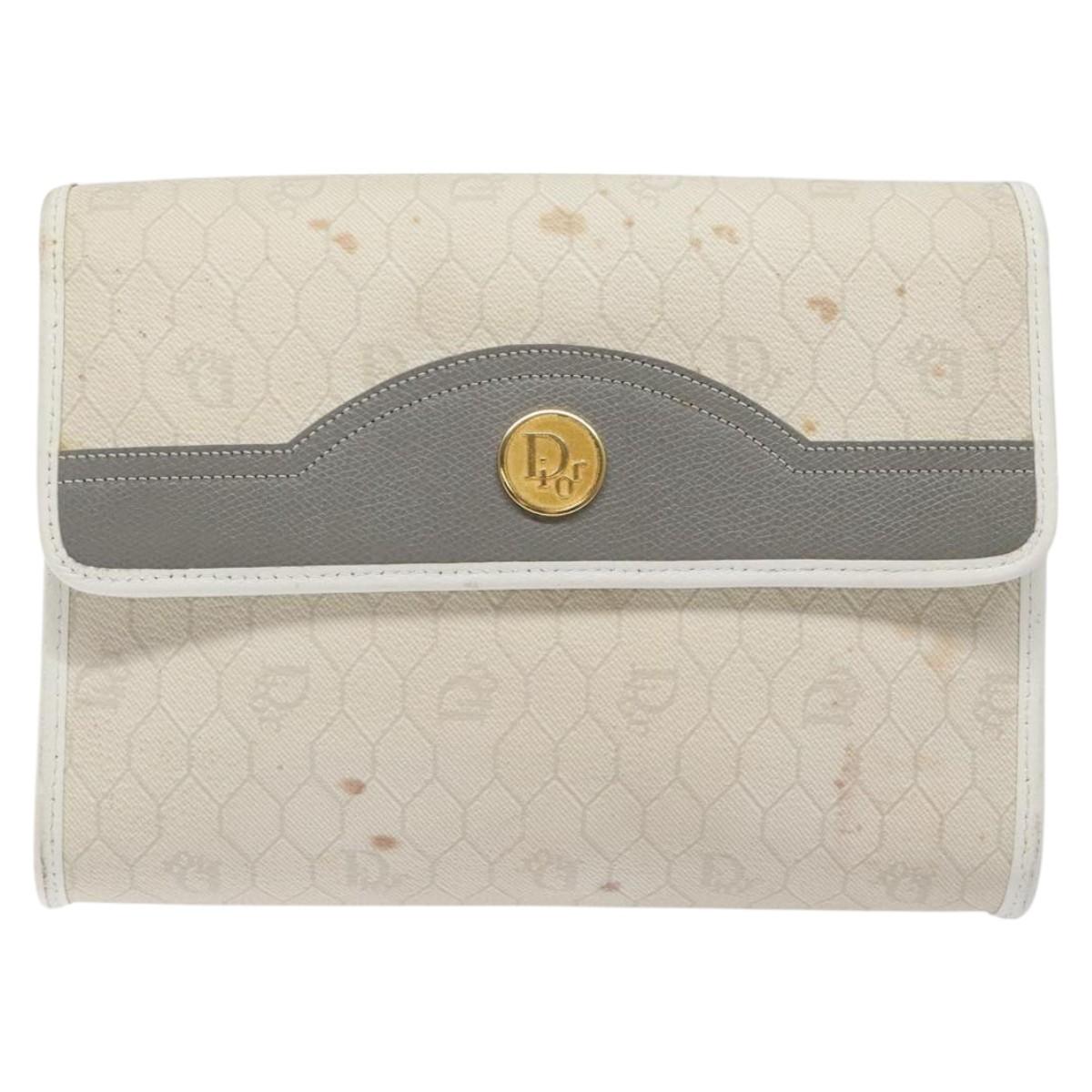 Christian Dior Honeycomb Canvas Shoulder Bag PVC White Auth MX224