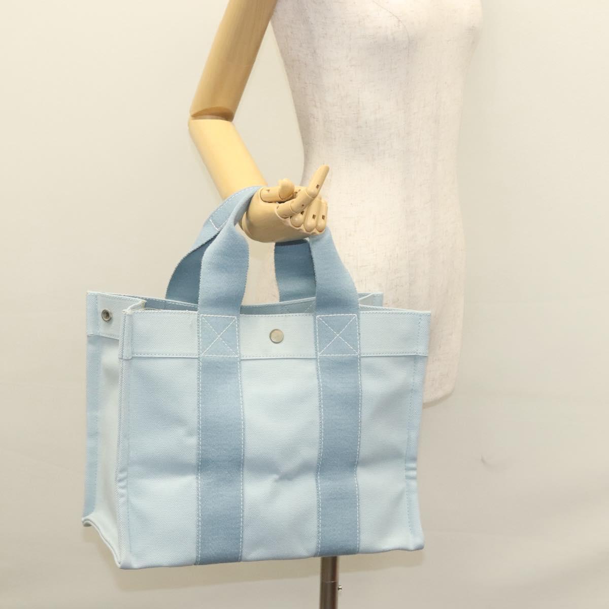HERMES Bora Bora PM Tote Bag Canvas Light Blue Auth MX234