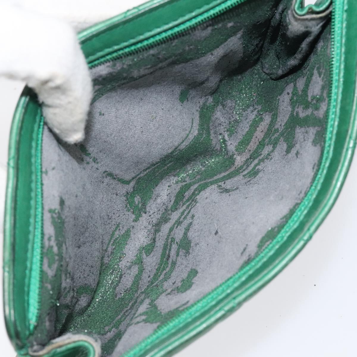 CHANEL Matelasse Pouch Leather Green Gold CC Auth MX240