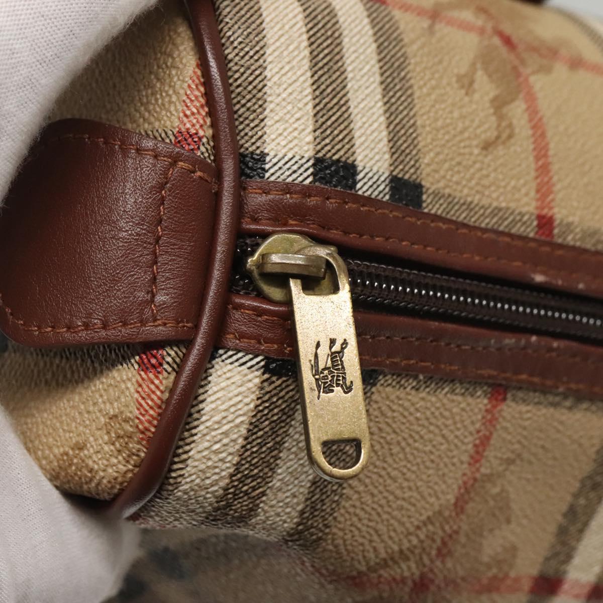 Burberrys Nova Check Boston Bag PVC Beige Gold Auth MX243