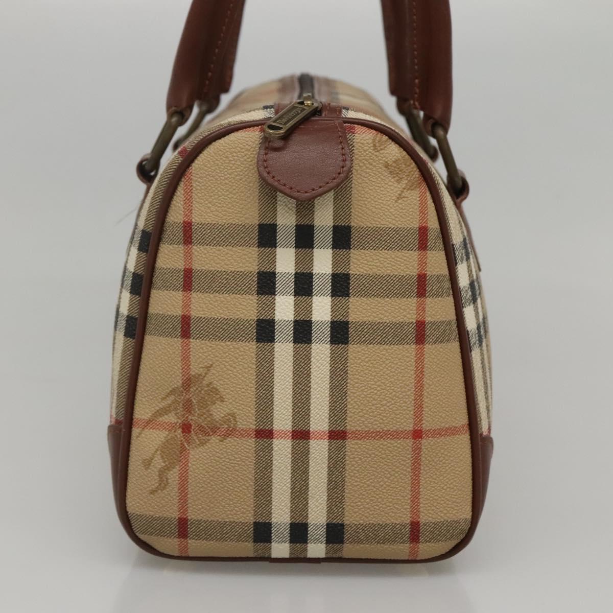 Burberrys Nova Check Boston Bag PVC Beige Gold Auth MX243