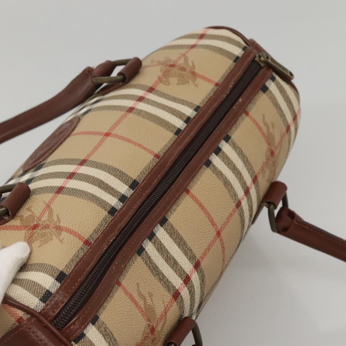 Burberrys Nova Check Boston Bag PVC Beige Gold Auth MX243