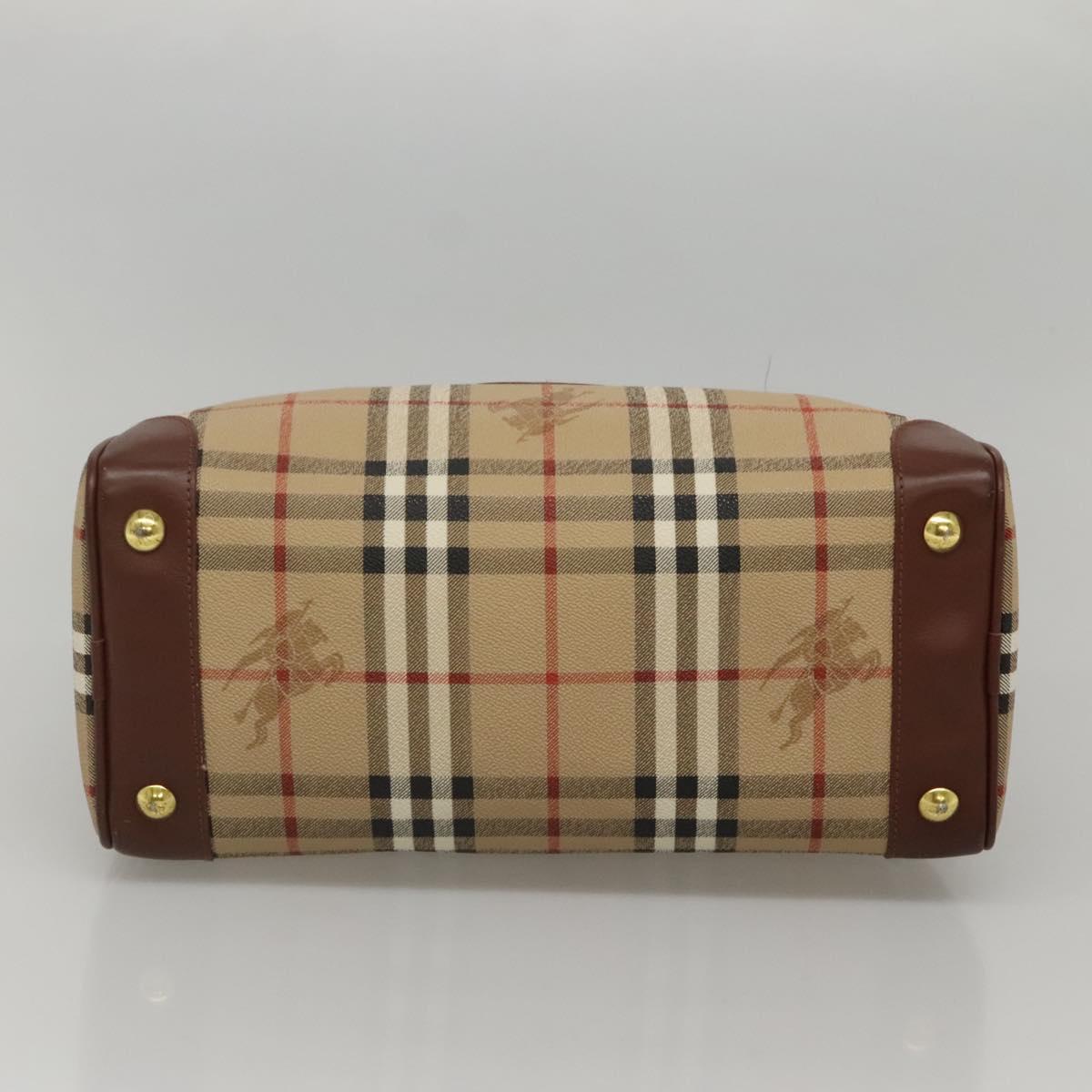Burberrys Nova Check Boston Bag PVC Beige Gold Auth MX243