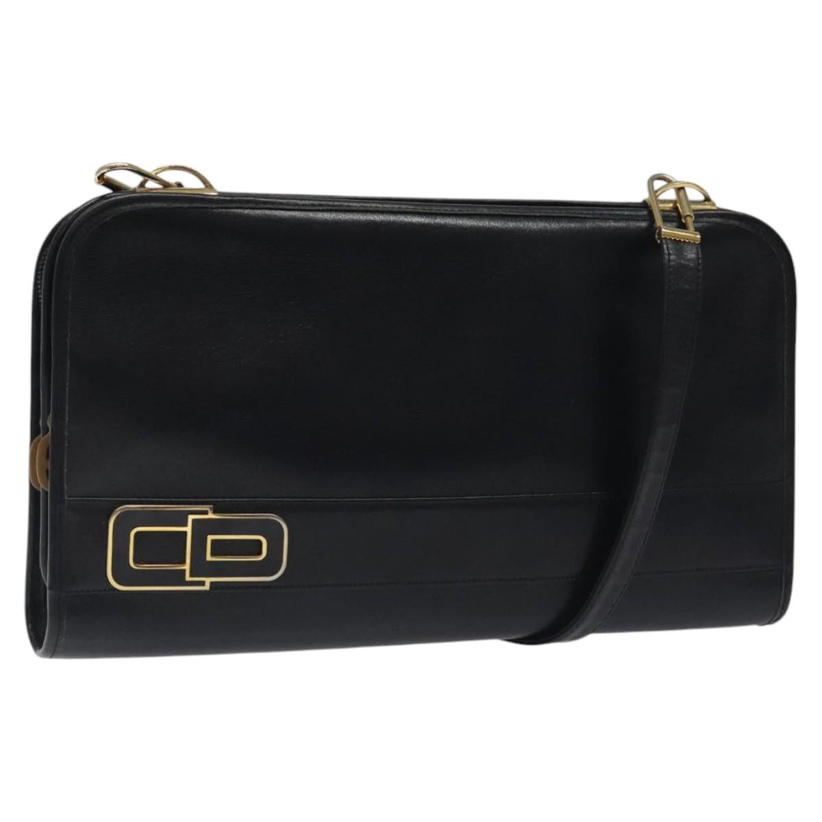Christian Dior Shoulder Bag Leather Black Gold Auth MX244