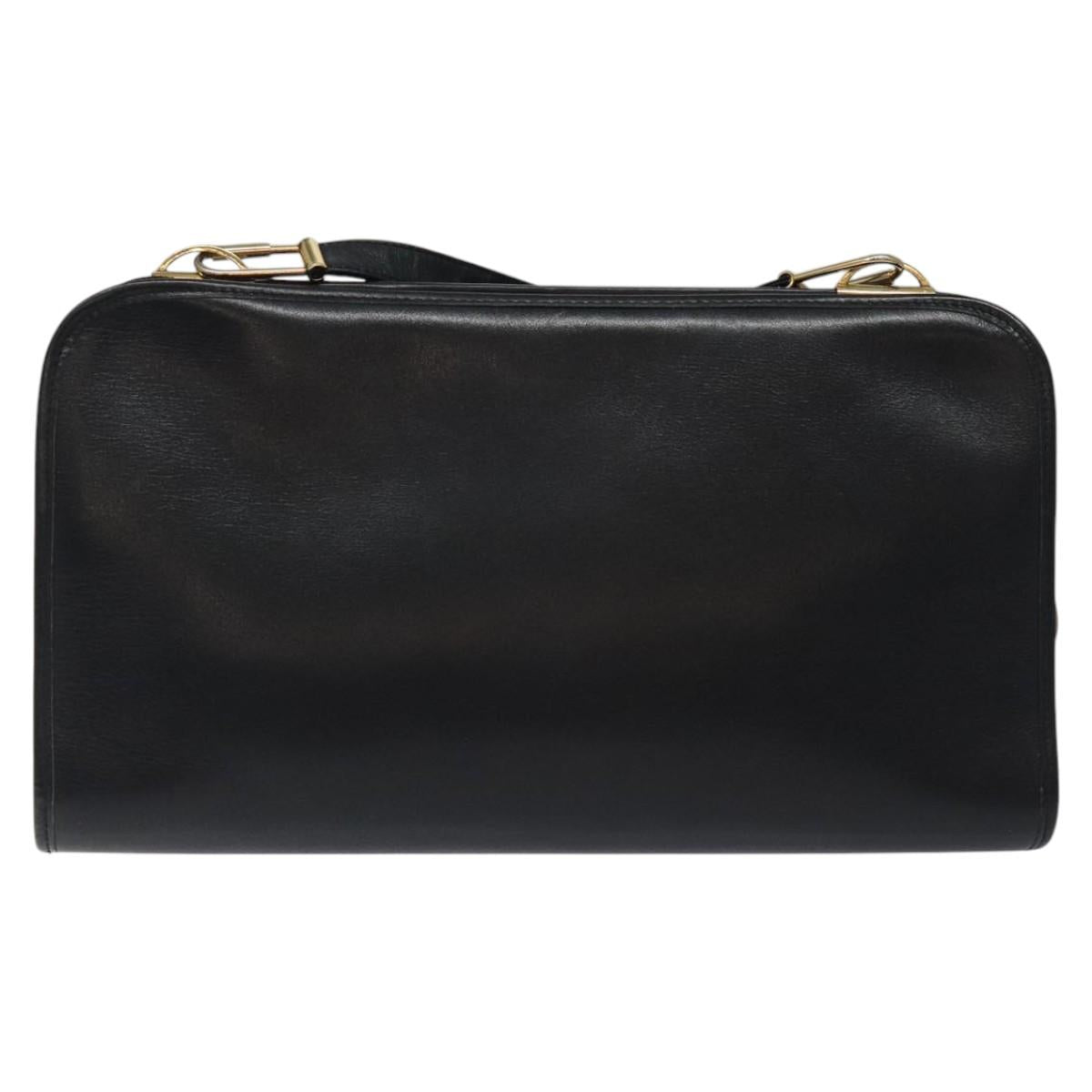 Christian Dior Shoulder Bag Leather Black Gold Auth MX244