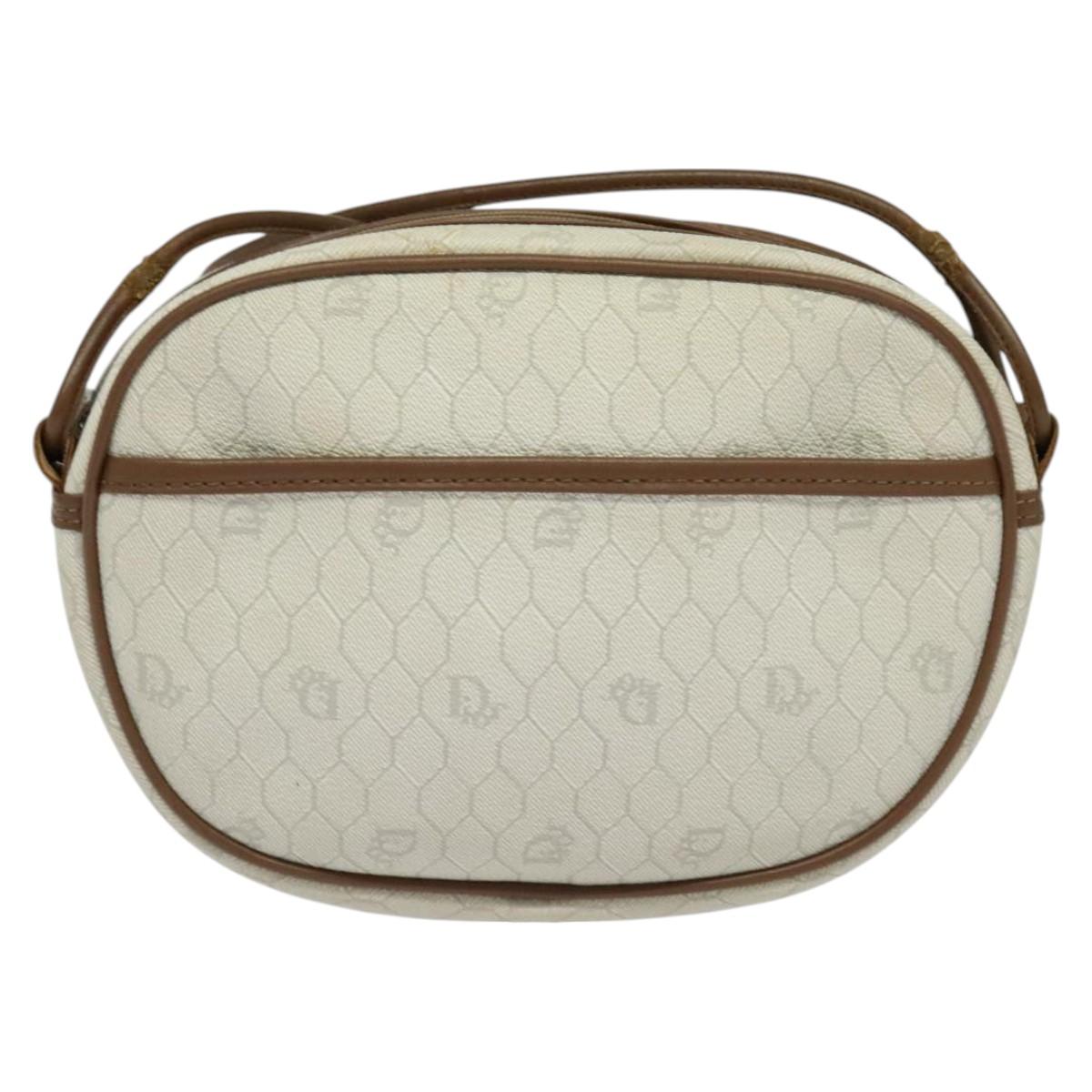 Christian Dior Honeycomb Canvas Shoulder Bag PVC White Auth MX307