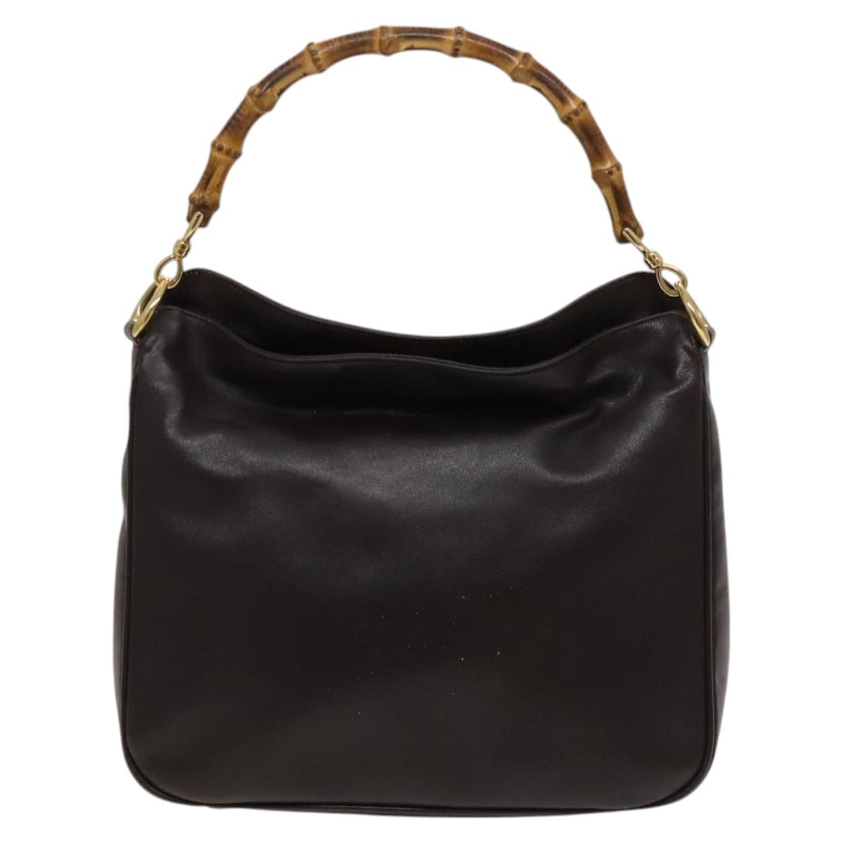 GUCCI Bamboo Shoulder Bag Leather 2way Brown Gold 001 3444 1638 Auth MX324