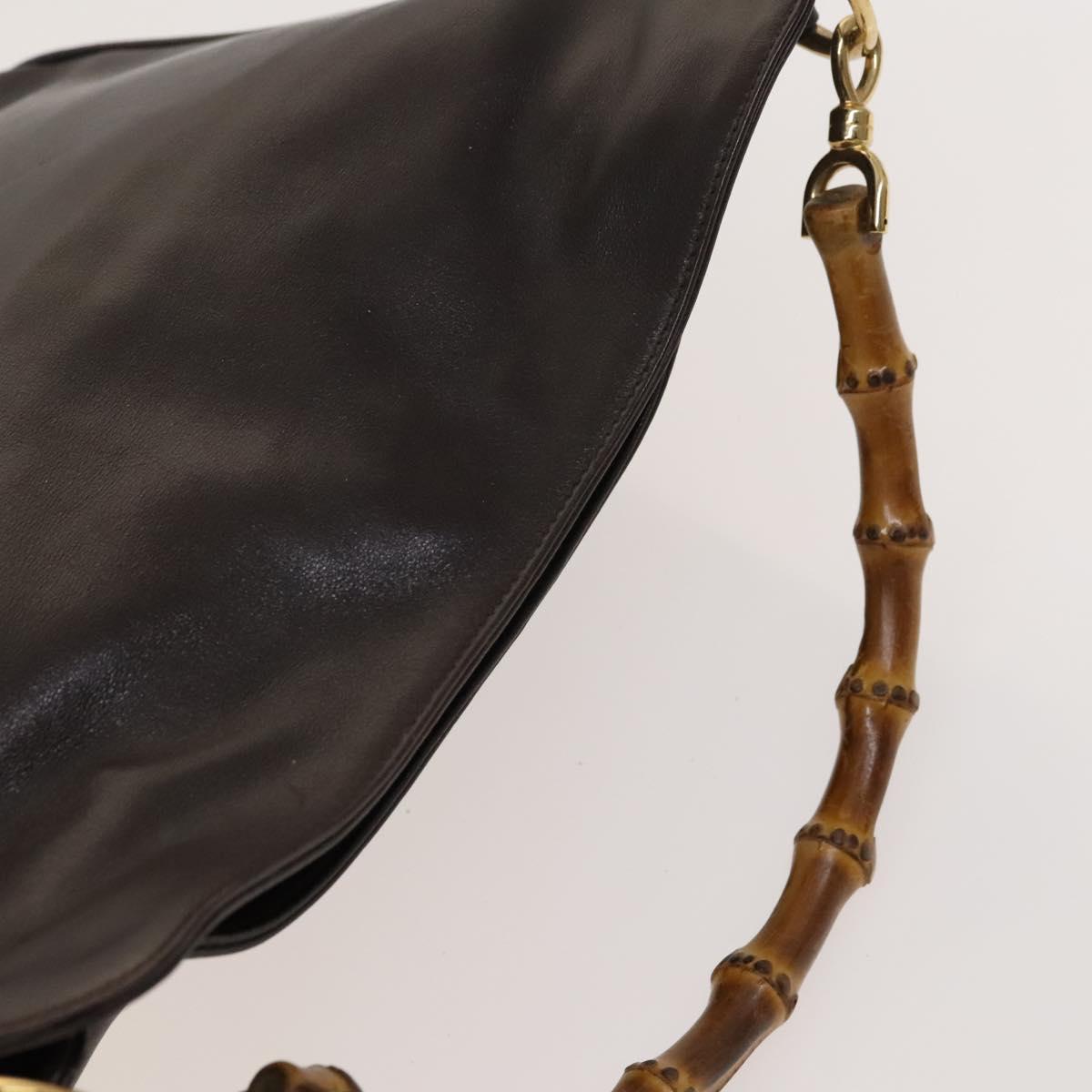 GUCCI Bamboo Shoulder Bag Leather 2way Brown Gold 001 3444 1638 Auth MX324