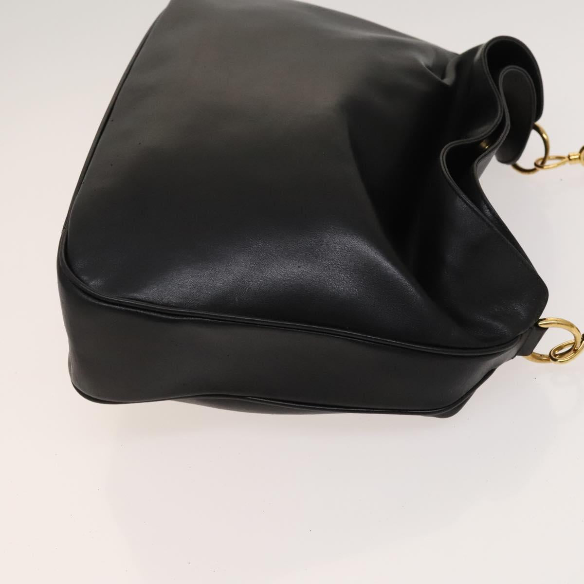GUCCI Bamboo Shoulder Bag Leather 2way Black Gold 001 1577 Auth MX325