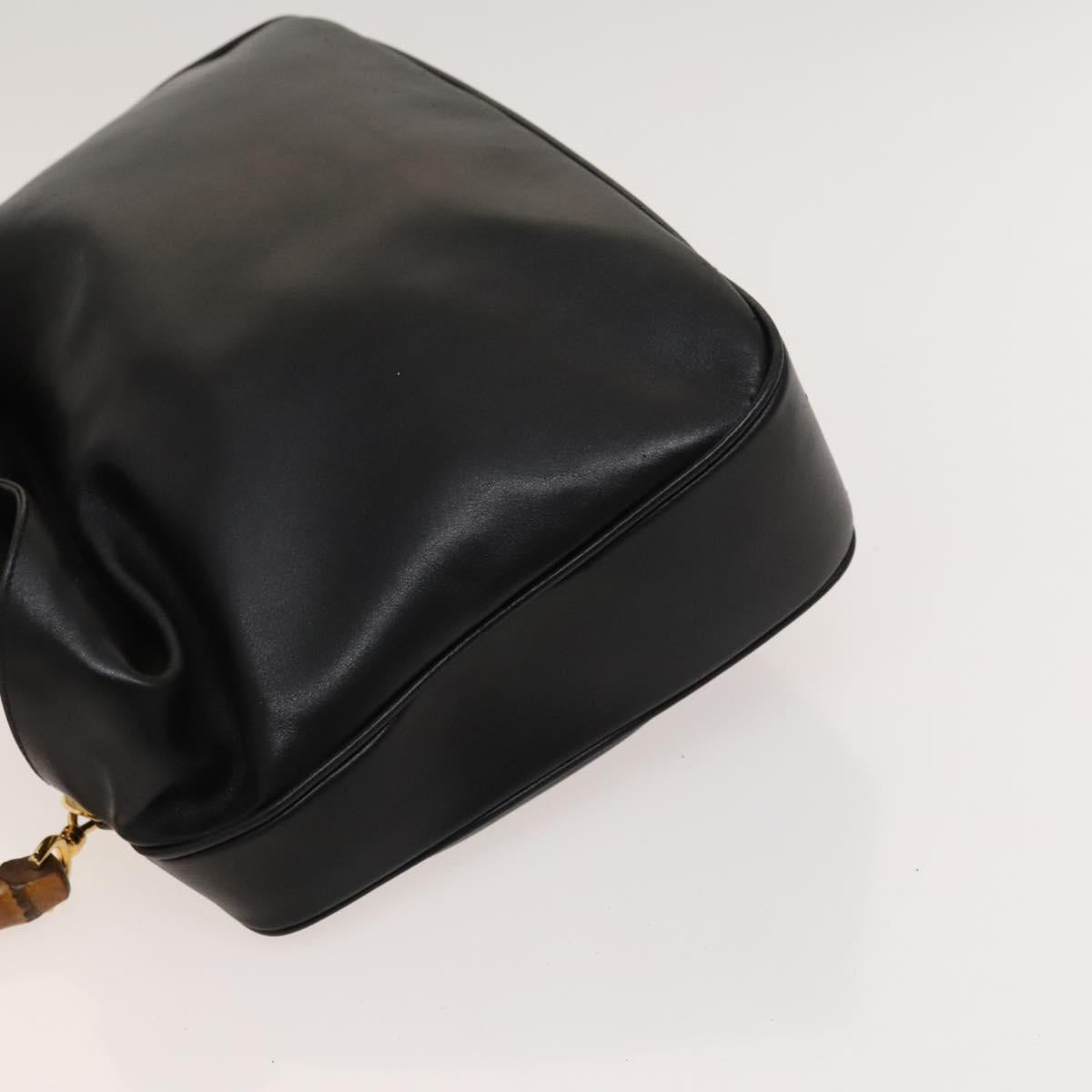 GUCCI Bamboo Shoulder Bag Leather 2way Black Gold 001 1577 Auth MX325
